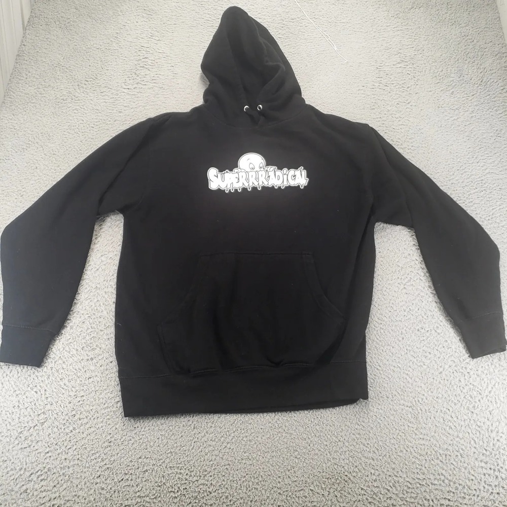 Superr Radical Hoodie Unisex Medium Black Casper Spellout Long Sleeve Pullover‎